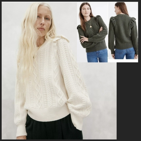 NWT Madewell Hollydene Ruffle Shoulder Pullover Sweater in Antique Cream - Picture 1 of 10